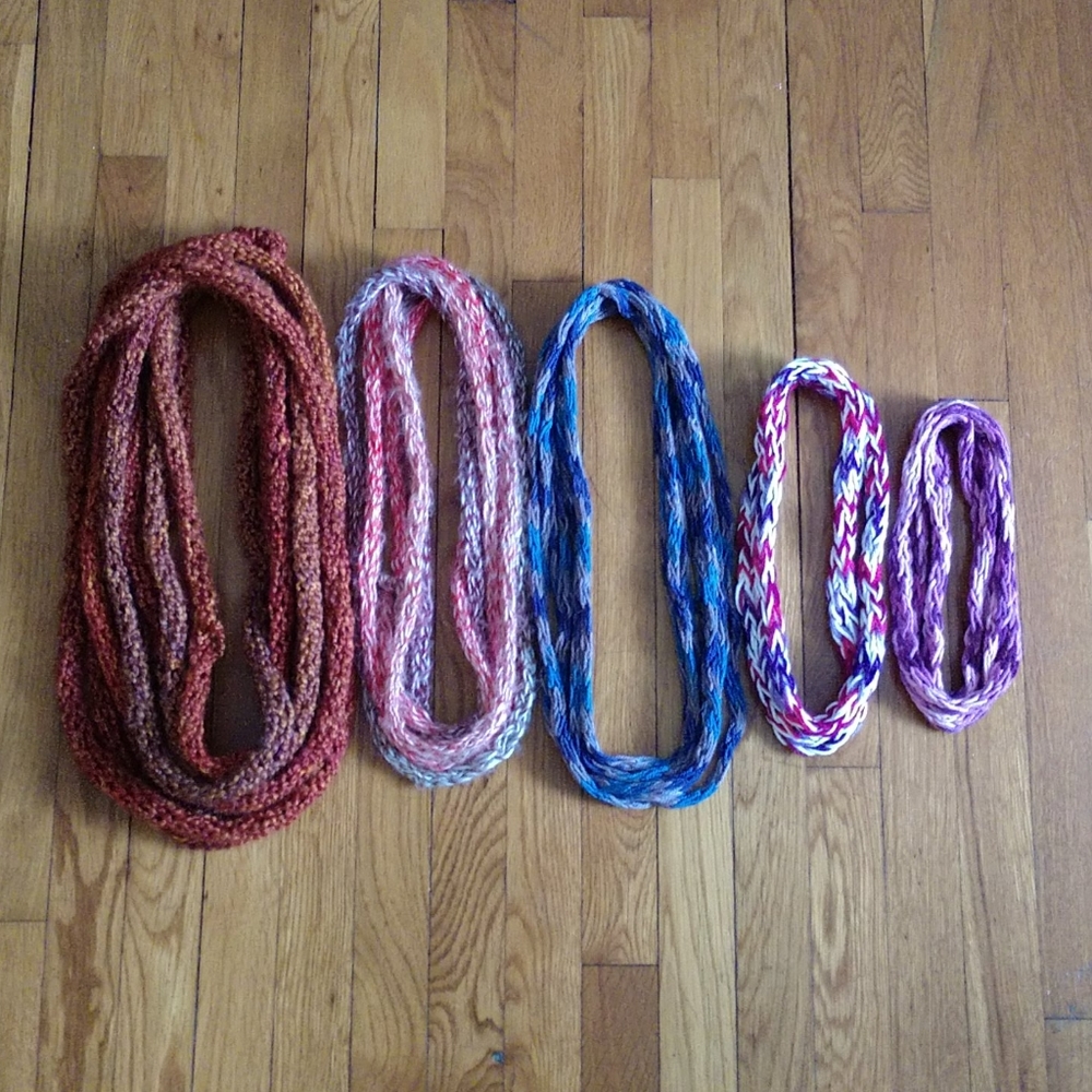 Lot of five handmade fingernail scarf necklaces